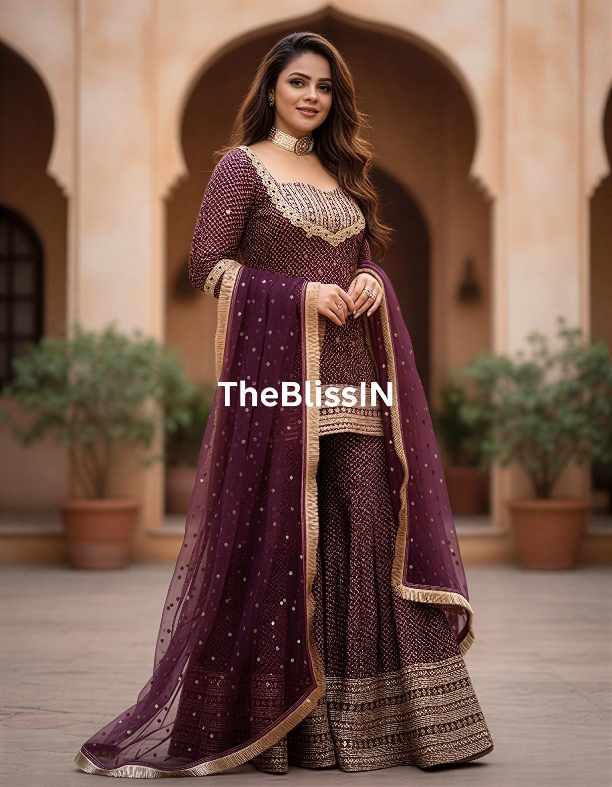 Designer Chinon Silk Printed Palazzo Suit with Sequin Embroidery and Dupatta