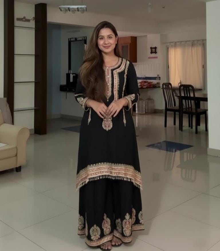 Ethnic Black Kurta Palazzo Set With Dupatta For Women - Gifts For Girls