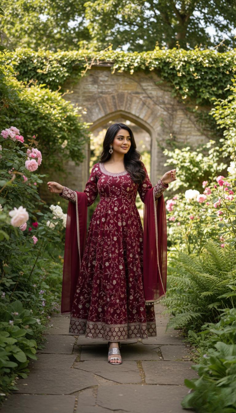 Luxury Sequins Embroidery Anarkali Suit With Dupatta |  Faux Georgette Long Flair Gown Set