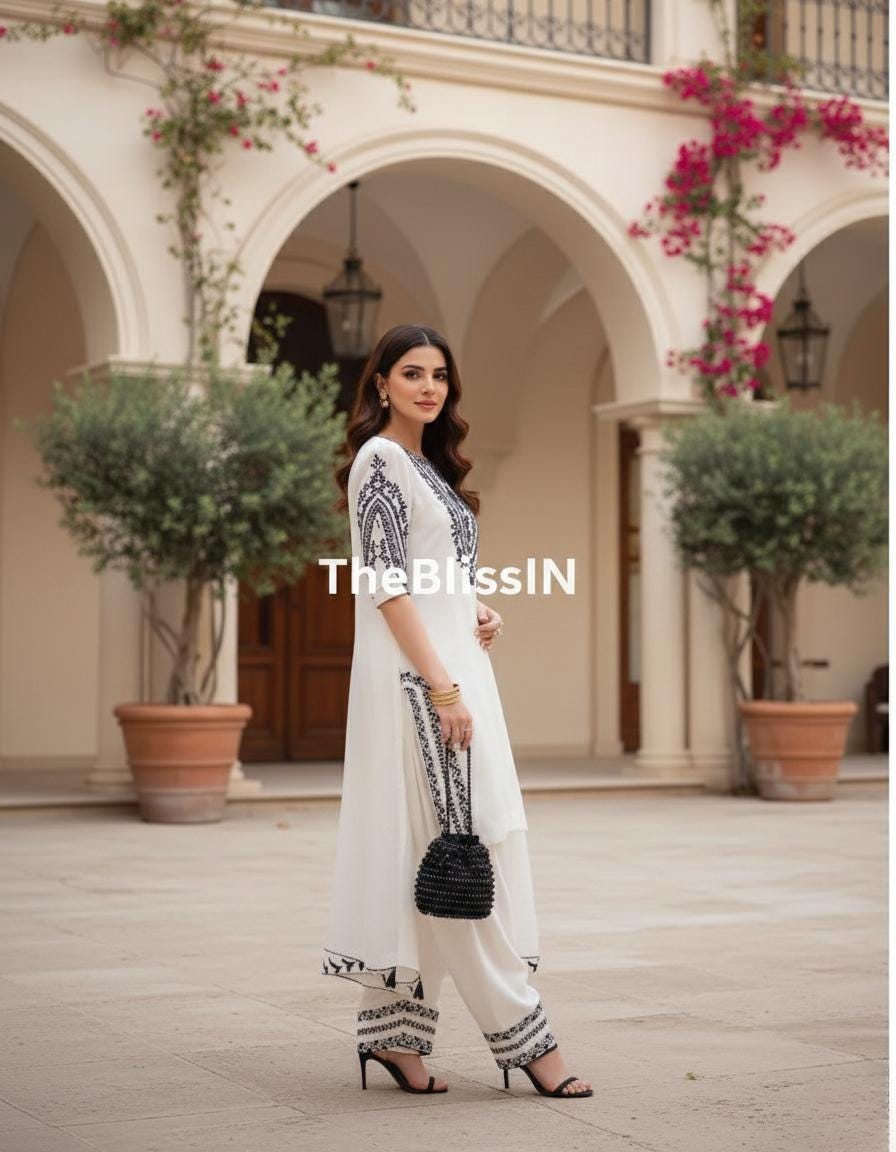 Embroidered Crepe Palazzo Suit Set: Pakistani Designer Party Wear