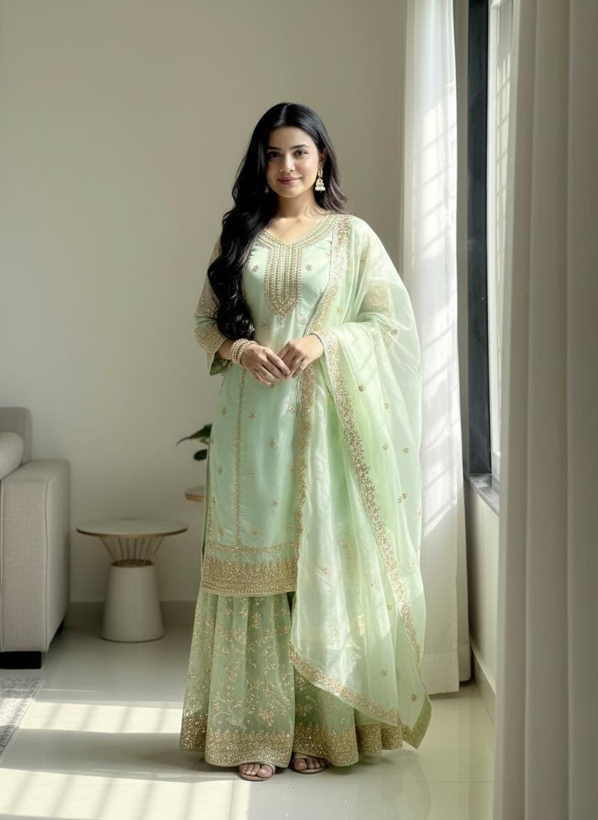 Designer Pure Top Plazzo & Dupatta Set – Party Wear Collection