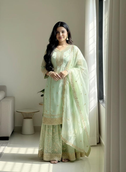 Designer Pure Top Plazzo & Dupatta Set – Party Wear Collection