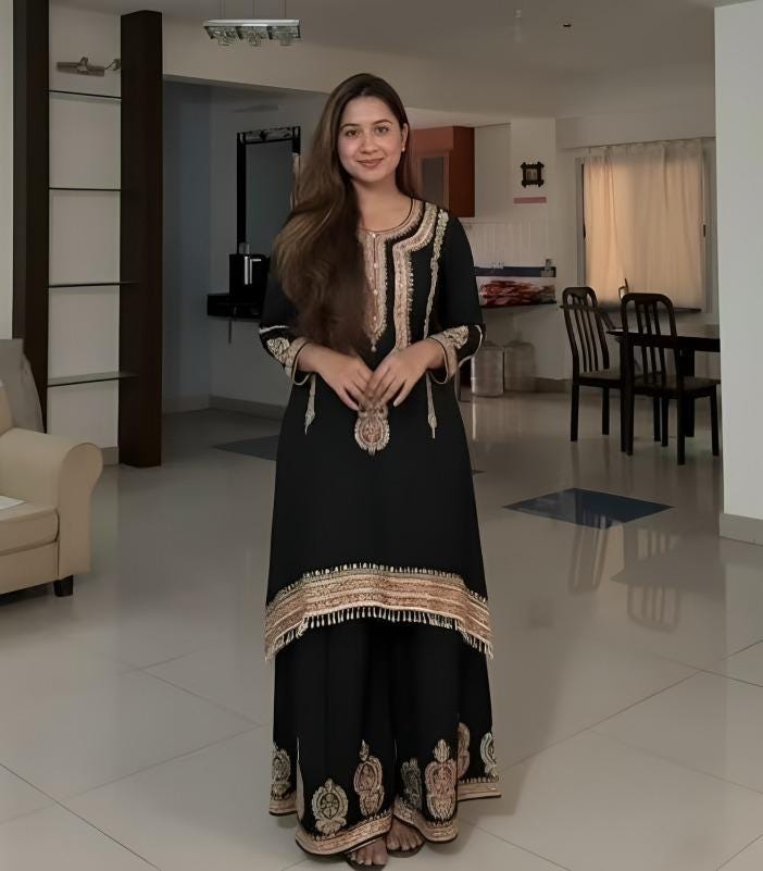 Ethnic Black Kurta Palazzo Set With Dupatta For Women - Gifts For Girls