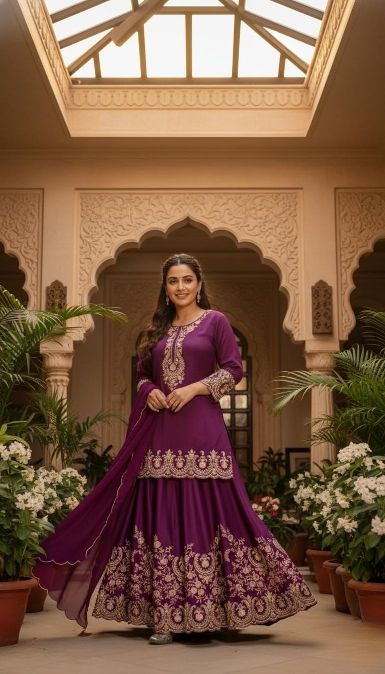 Designer Luxury French Crepe Sharara Suit Set with Embroidered Dupatta for Womens Wear