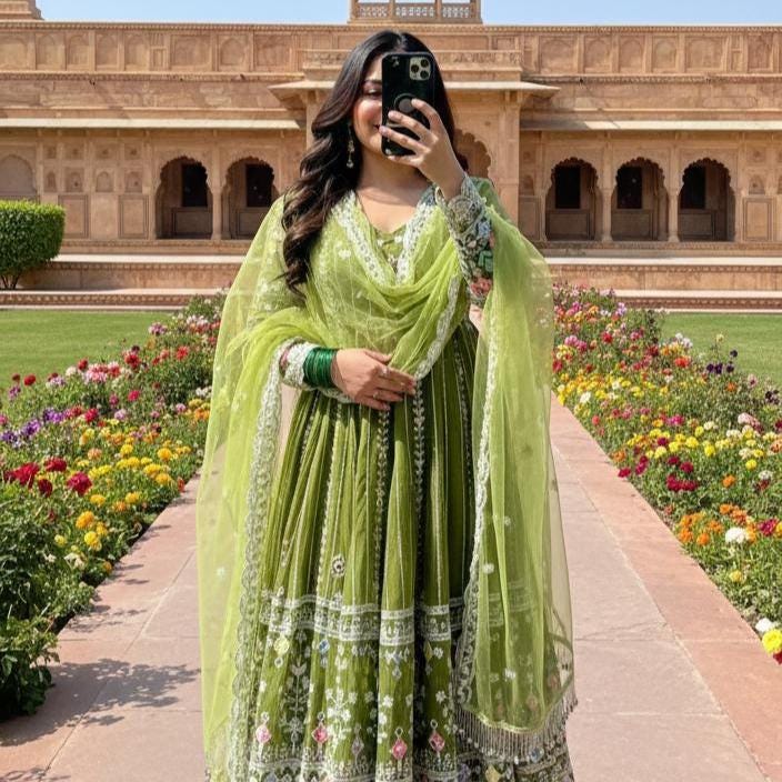Designer Faux Georgette Anarkali Gown Set | Heavy Zari & Sequin Embroidery Work | Party Wear