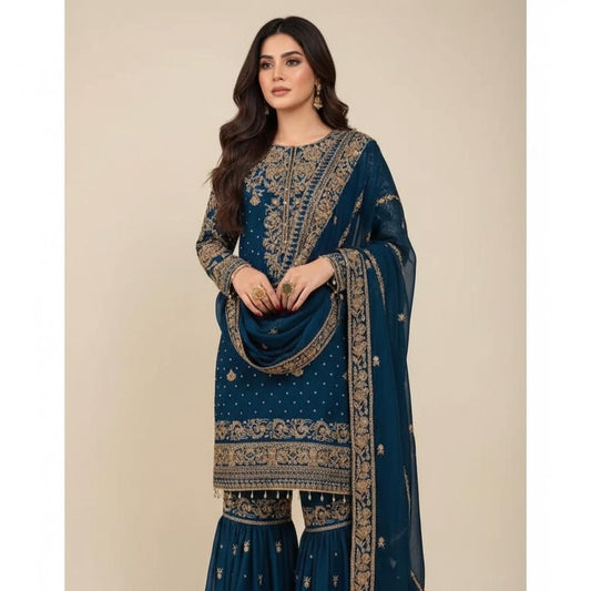Georgette Kurti Sharara Suit with Elegant Sequin Zari Embroidery Work | Festive Wear
