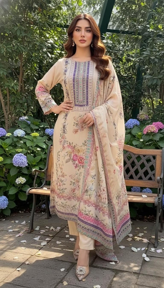Pakistani Embroidered Dress For Women | Handmade Silk Suit With Dupatta