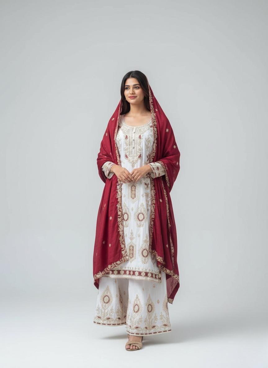 Chinon Silk Heavy Sequin Embroidered Festive Wear Suit Set with Palazzo and Dupatta