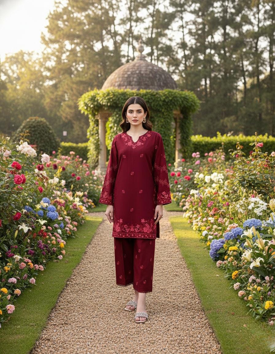 Rayon Cotton Kurti Palazzo Set With Thread Embroidery Work - Comfortable & Daily Wear For Women