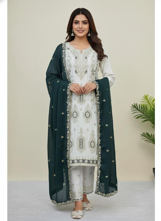 Pakistani Style Chinon Silk Designer Kurti Plazzo Suit Set in Luxury Sequin Embroidered Work