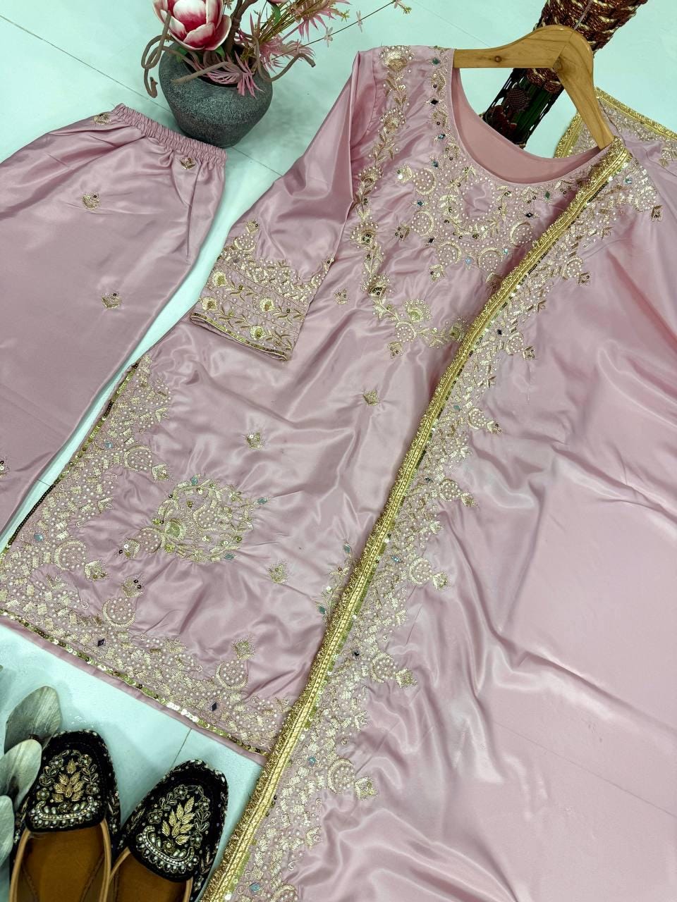 Traditional Pink Salwar Kameez Silk With Embroidery Sequence Work For Women