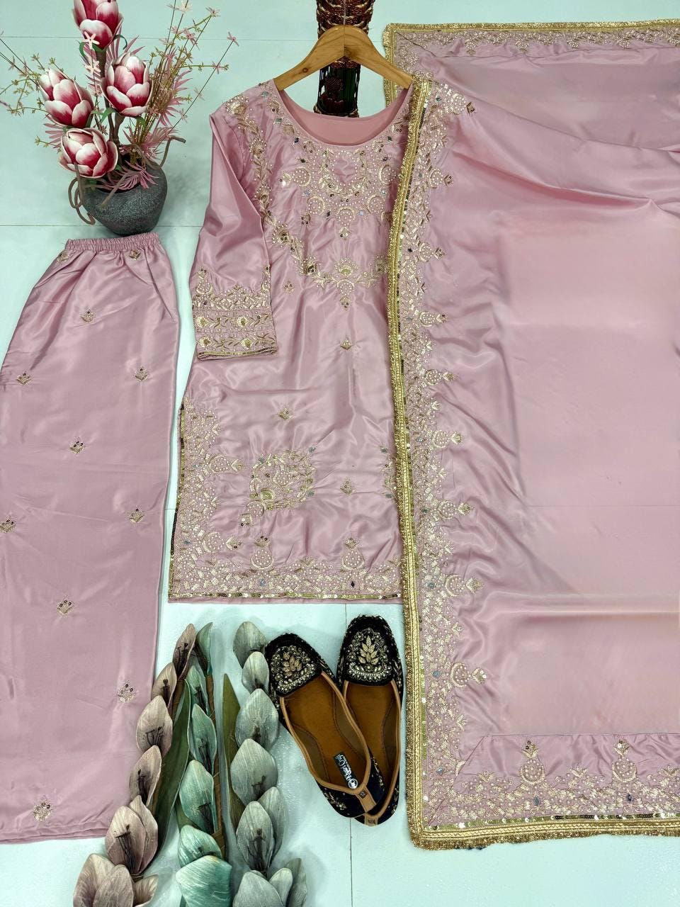 Traditional Pink Salwar Kameez Silk With Embroidery Sequence Work For Women
