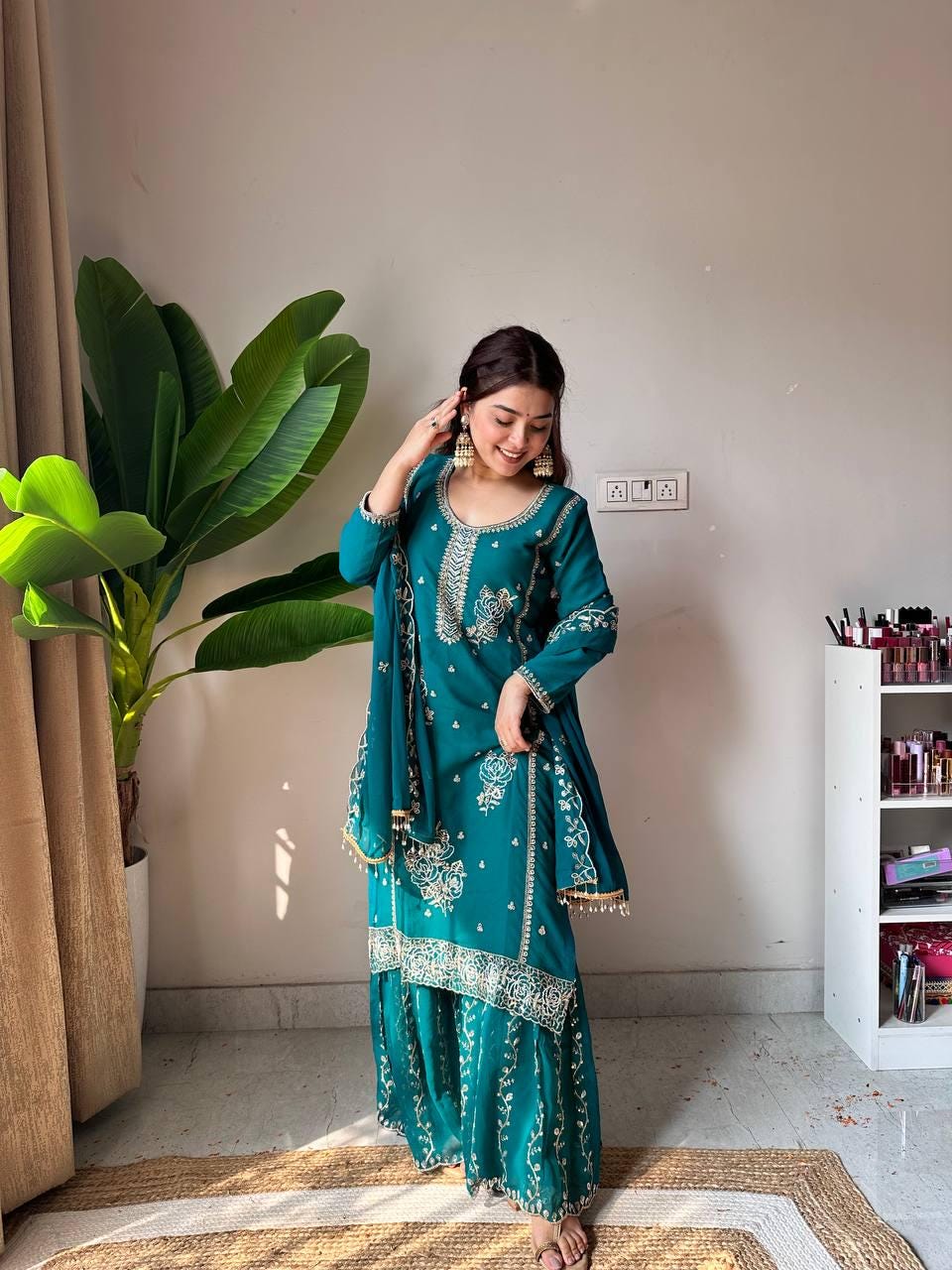 Designer Blue Shrarara Set With Dupatta With Sequence Embroidery Work - Suit For Women