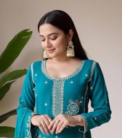 Designer Blue Shrarara Set With Dupatta With Sequence Embroidery Work - Suit For Women