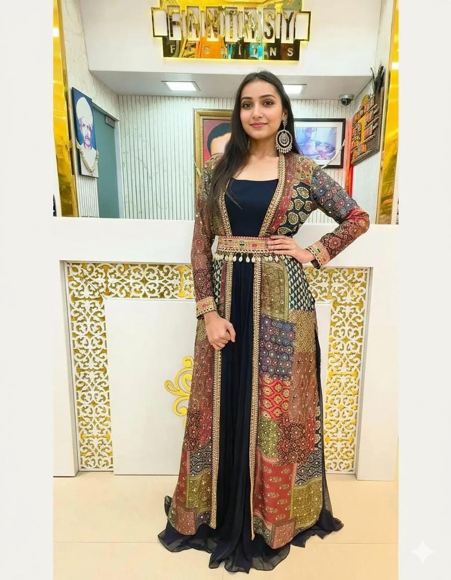 Digital Print Koti with Ruffle Maxi Gown Set – Indo Western Festive Wear