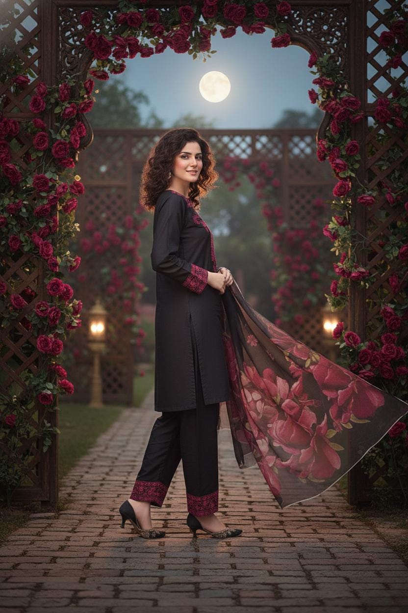 Black Eastern Three Piece Suit – Heavy Embroidery, Roman Silk Set