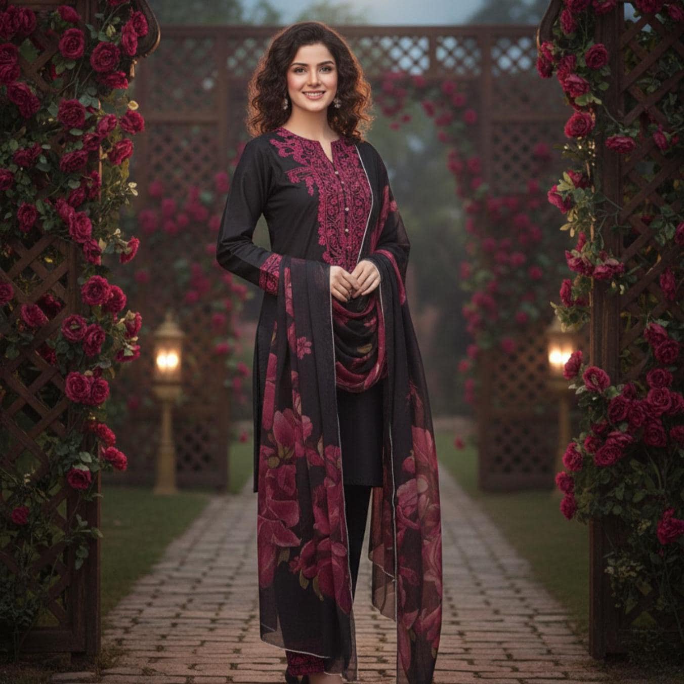 Black Eastern Three Piece Suit – Heavy Embroidery, Roman Silk Set