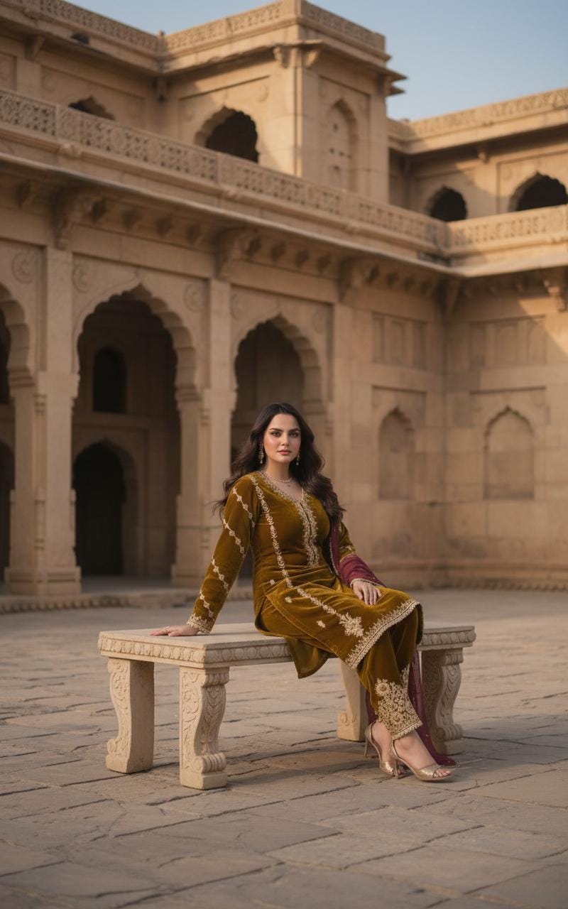 Pakistani Velvet Suit For Women | Viscose Velvet Embroidered with Pearl Work & Net Dupatta
