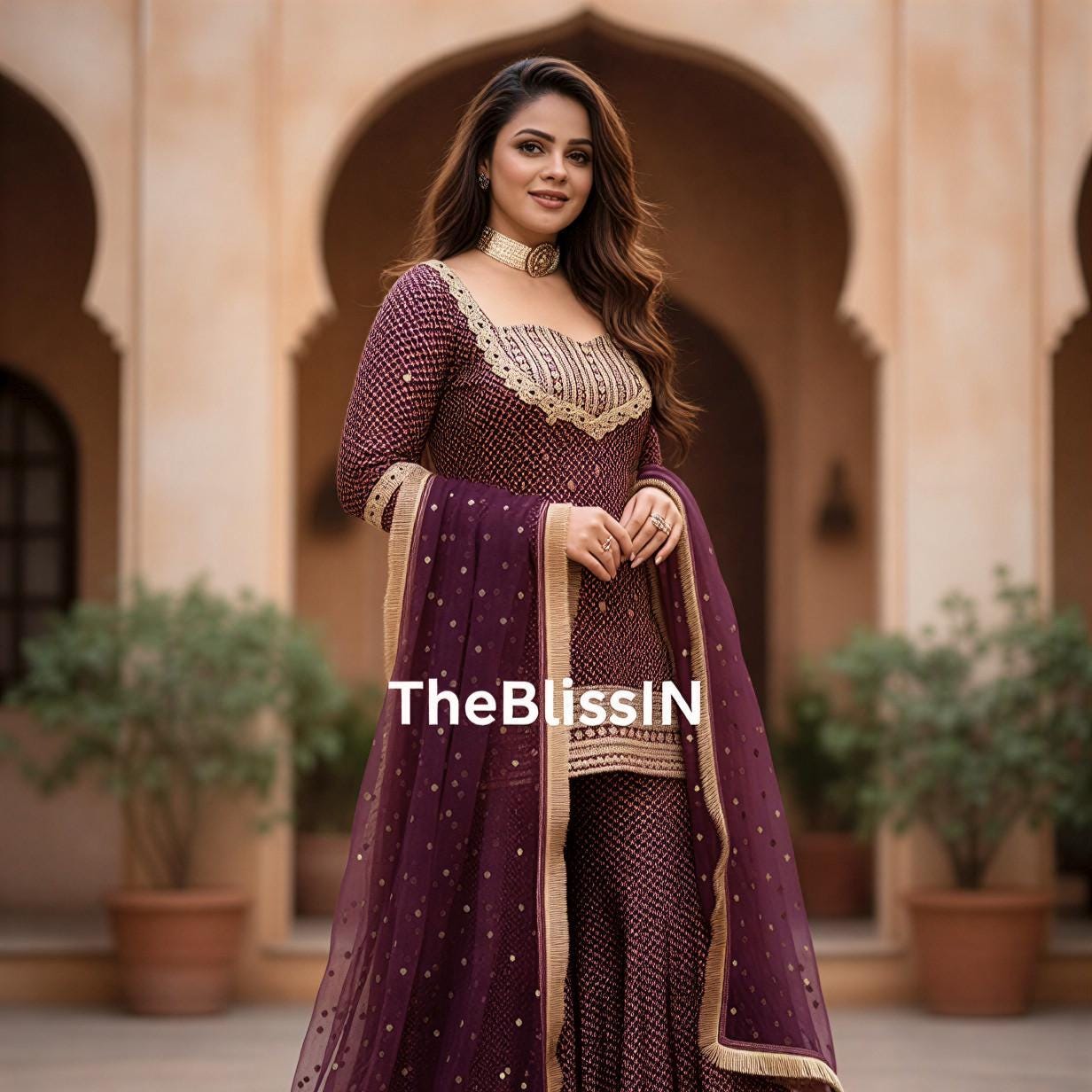 Designer Chinon Silk Printed Palazzo Suit with Sequin Embroidery and Dupatta