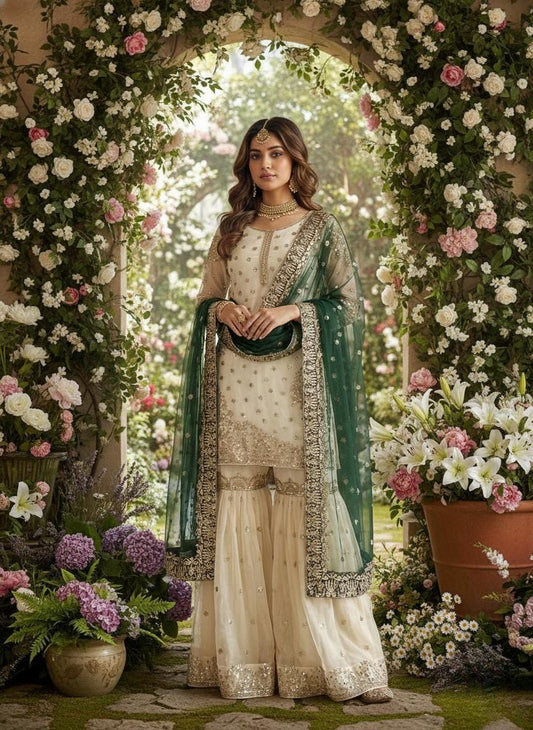 Pure Fendy Silk Gharara Set | Heavy Embroidery Sequin Work, Fully Stitched Eid Wear