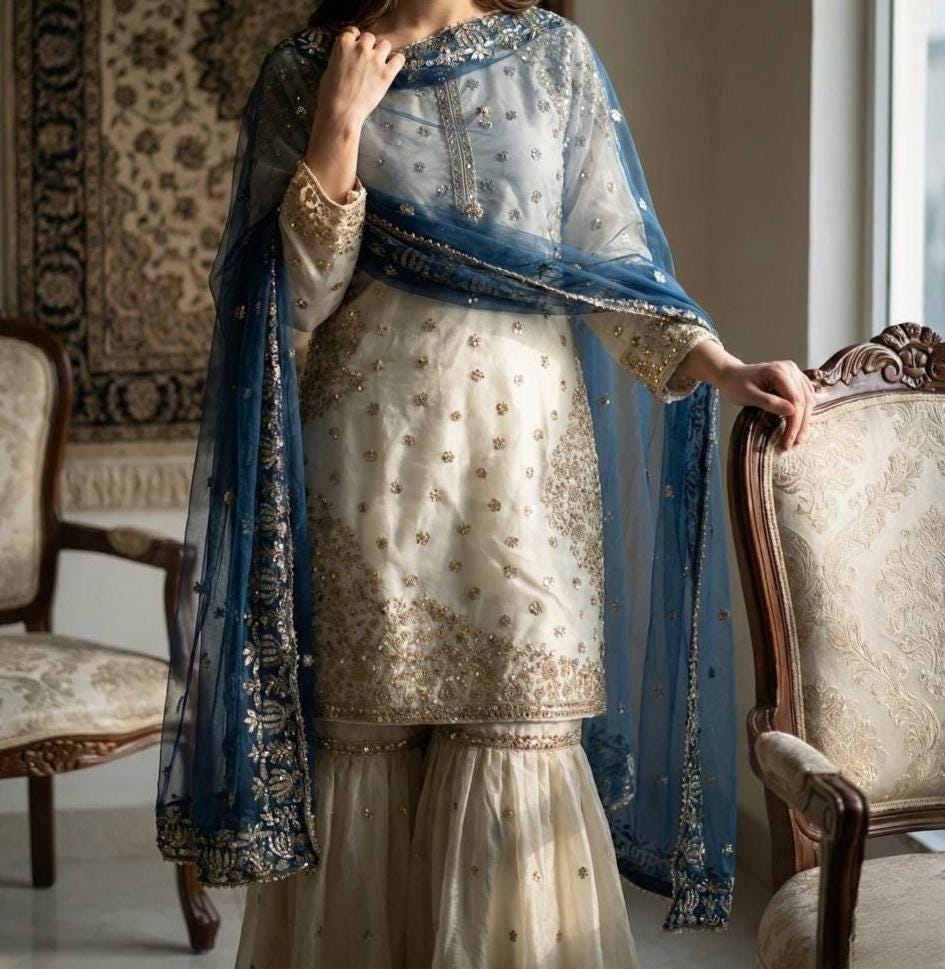 Elegant Ethnic Sharara Suit For Women with Hand Embroidery and Soft Net Dupatta