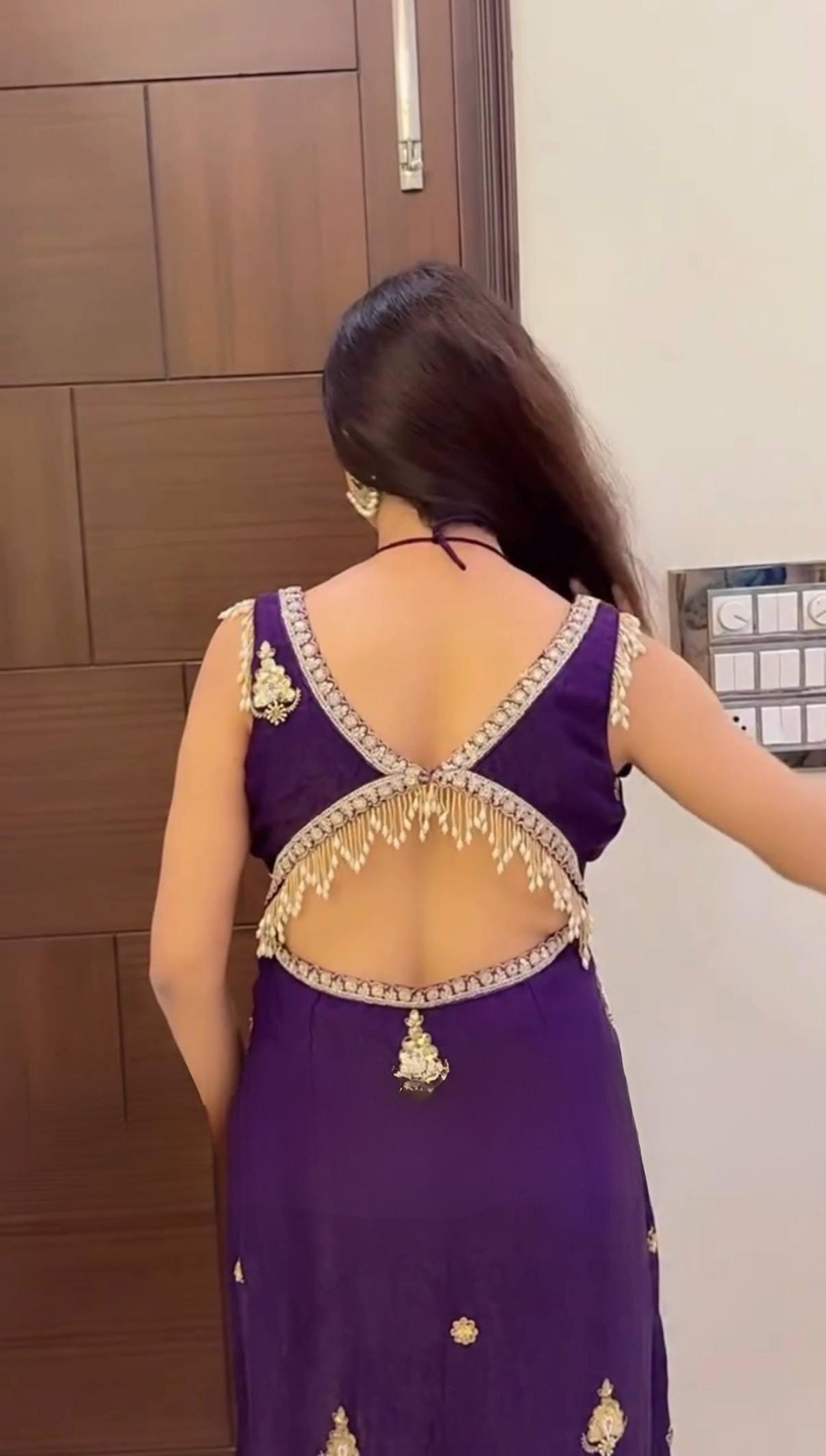 Designer Purple Kurti & Palazzo Dupatta Suit With Embroidery Work