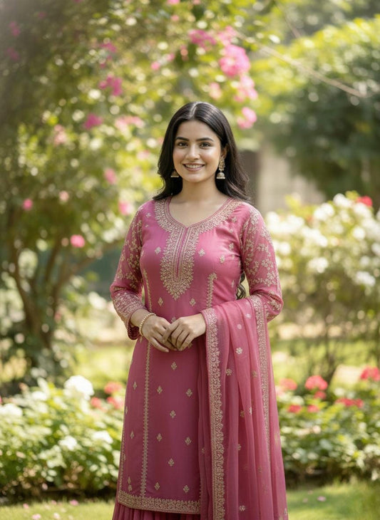 Embroidered Top Plazzo Set | Heavy Sequence Work Party Wear Outfit for Women