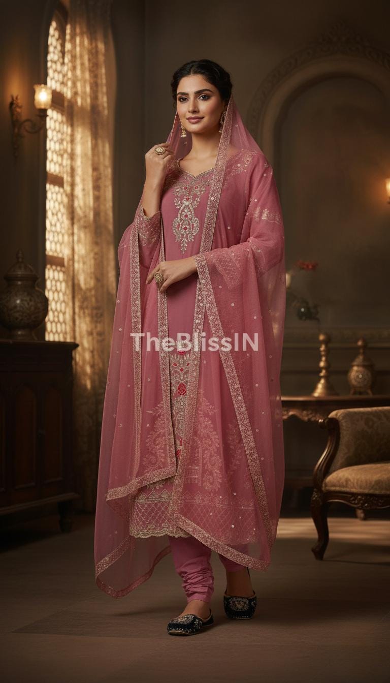Embroidered Georgette Kurta Suit with Palazzo & Soft Net Dupatta – Festive and Indian Wedding Dress