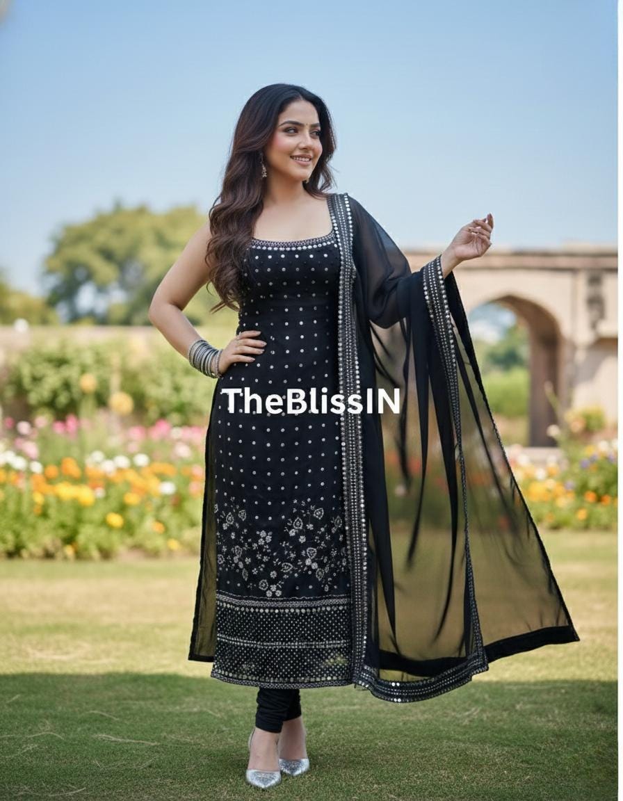 Pakistani Designer Kurta & Pant With Dupatta Heavy Sequin Work Georgette Suit Set