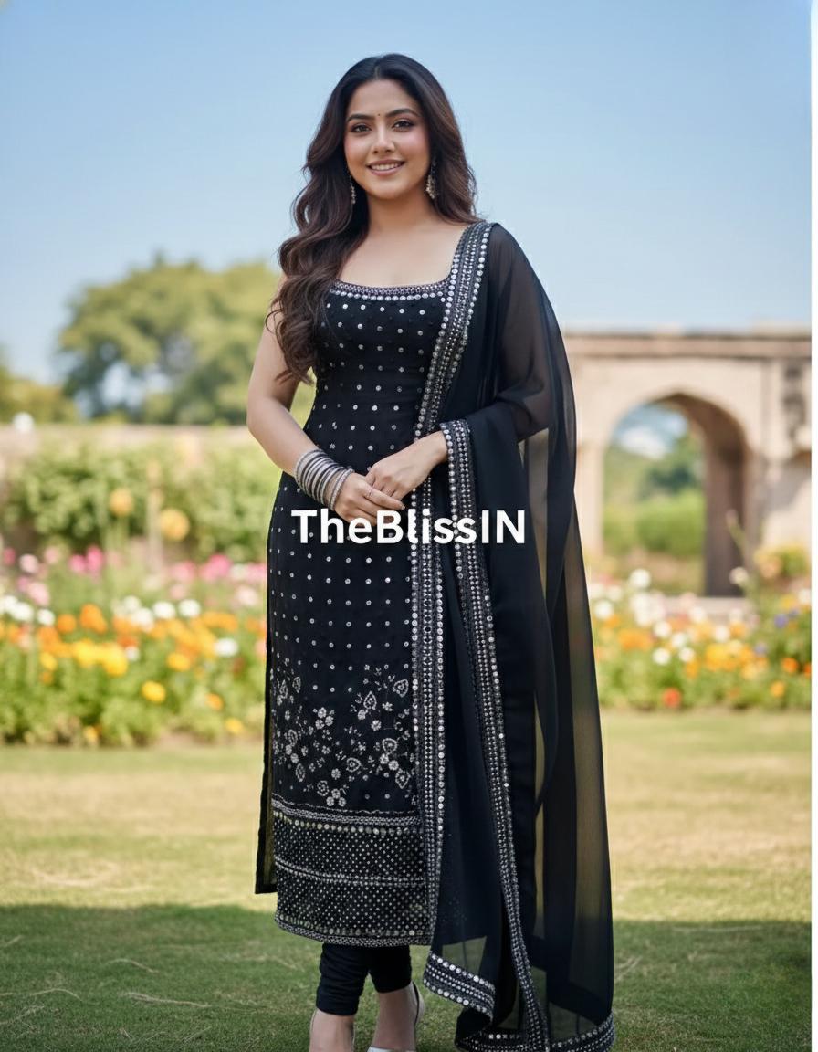 Pakistani Designer Kurta & Pant With Dupatta Heavy Sequin Work Georgette Suit Set