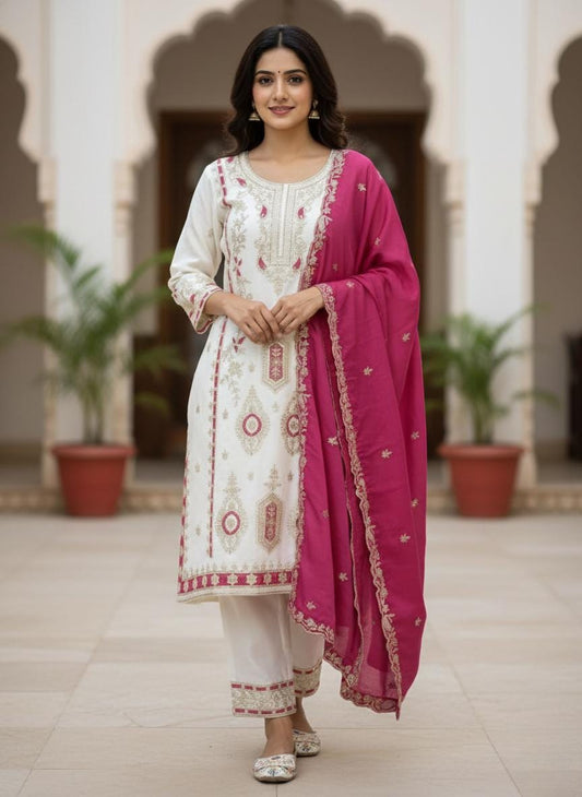 Punjabi Wedding Wear Pure Chinon Silk Sequin Embroidered Luxury Suit Set Designer Kurti Palazzo