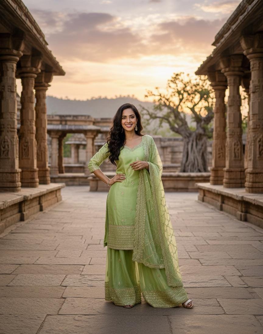 Designer Pastel Green Embroidered Kurti Palazzo Set with Dupatta