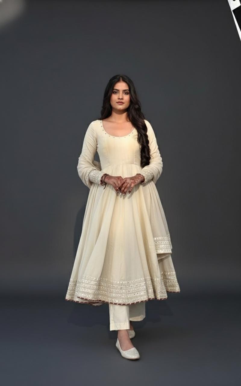 Elegant Embroidery Work With Designer Anarkali Three Piece Set