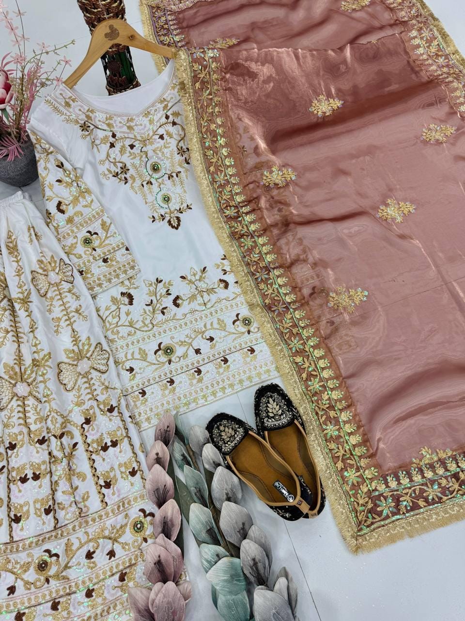 Designer Heavy Embroidered Kurta Palazzo Dupatta Set