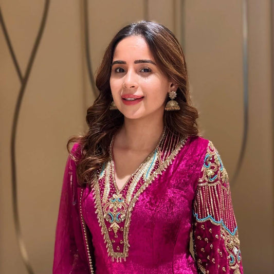 Designer Pink 3 Piece Velvet Suit With Heavy Embroidery Work For Women