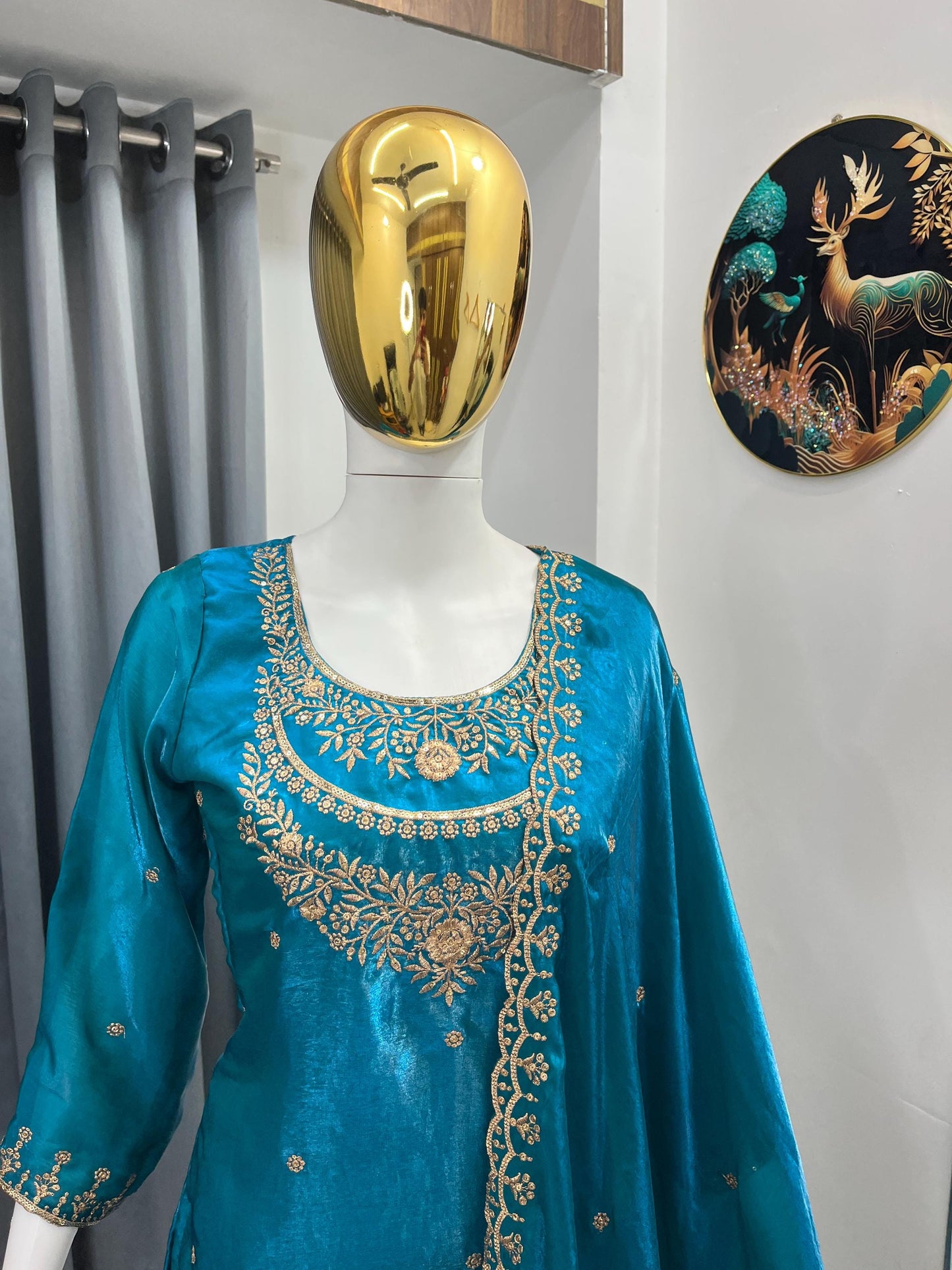 Designer Blue Embroidered Sharara Suits With Matching Dupatta Set