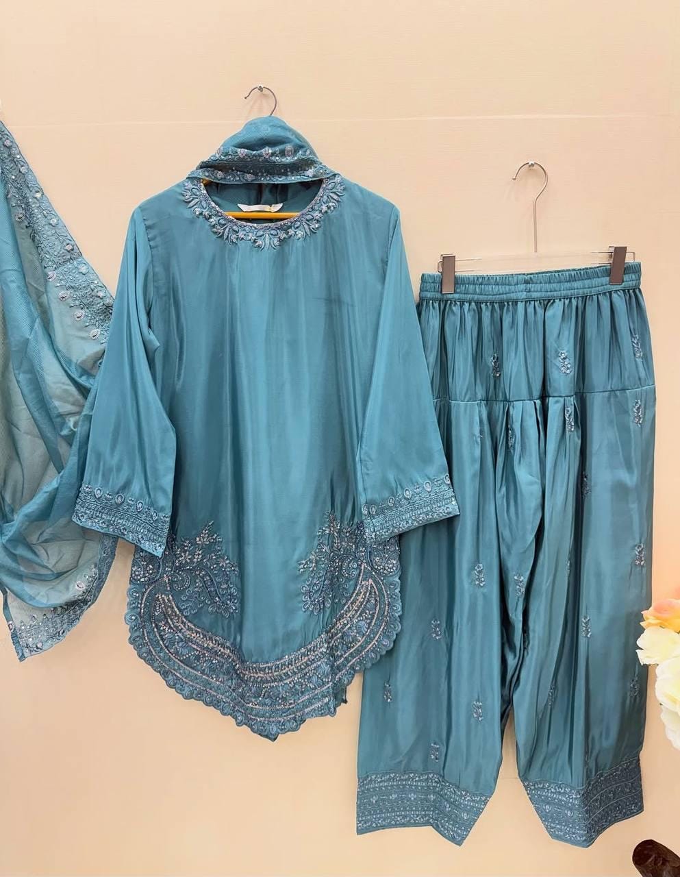 Teal Blue Embroidered Salwar Suit with Dupatta | Festive & Party Wear for Women