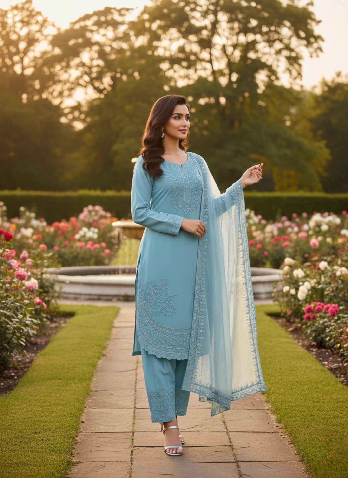 Teal Blue Embroidered Salwar Suit with Dupatta | Festive & Party Wear for Women