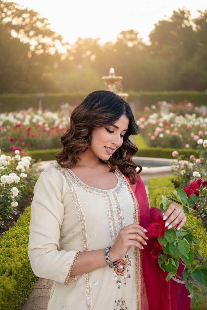 Elegant Ivory Kurti Palazzo Set with Pink Dupatta Set | Embroidered Festive Wear for Women