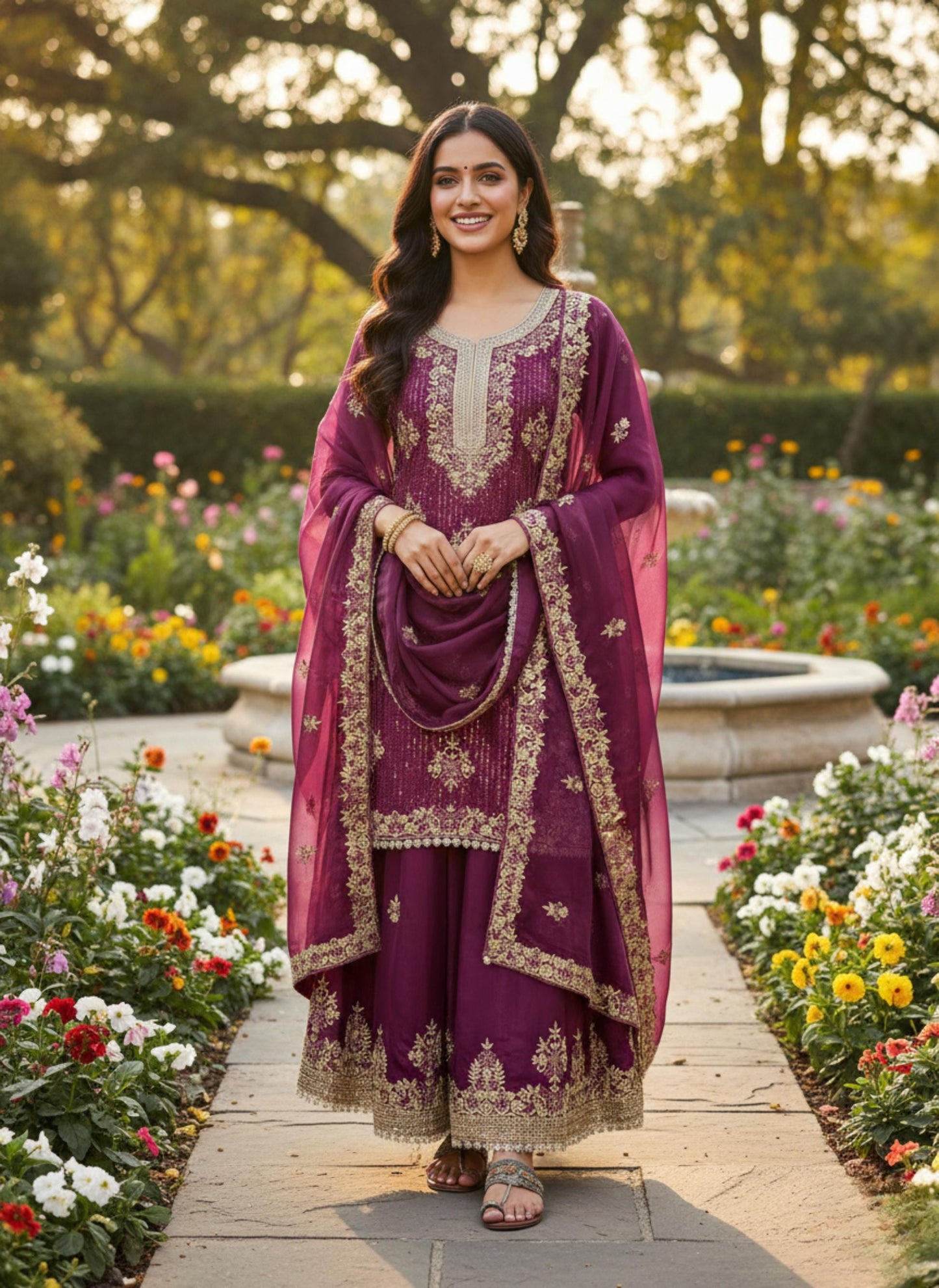 Stylish Purple Embroidered Palazzo Suit with Dupatta Set | Ethnic Outfit for Women