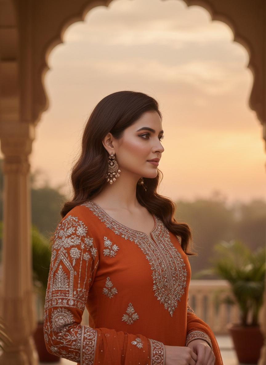 Designer Orange Embroidered Palazzo Suit with Dupatta | Heavy Sequence Party Wear Ethnic Set