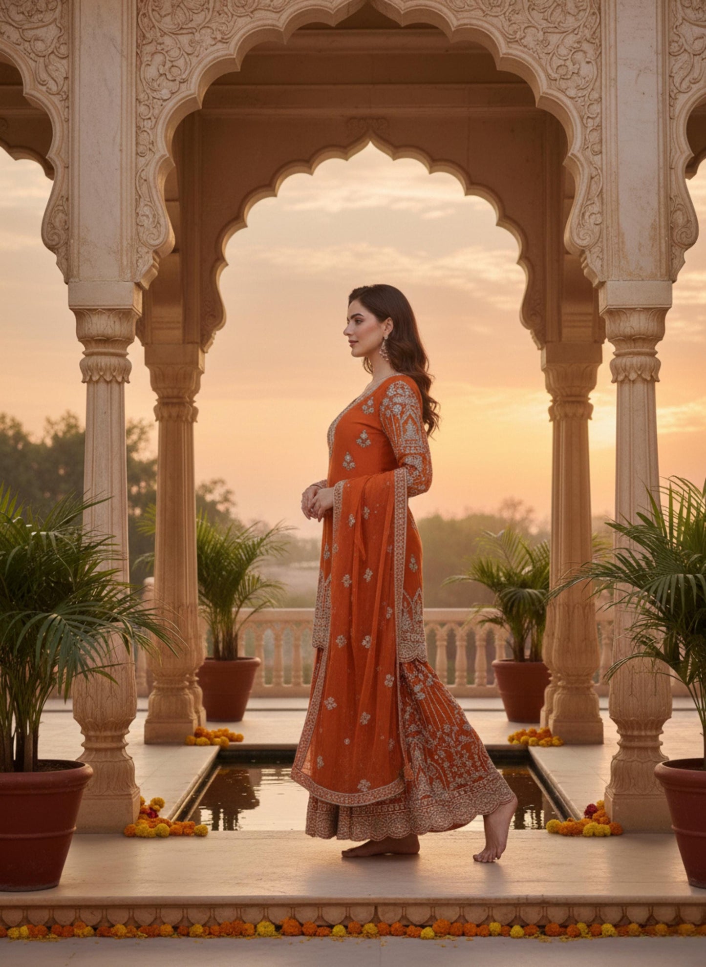 Designer Orange Embroidered Palazzo Suit with Dupatta | Heavy Sequence Party Wear Ethnic Set
