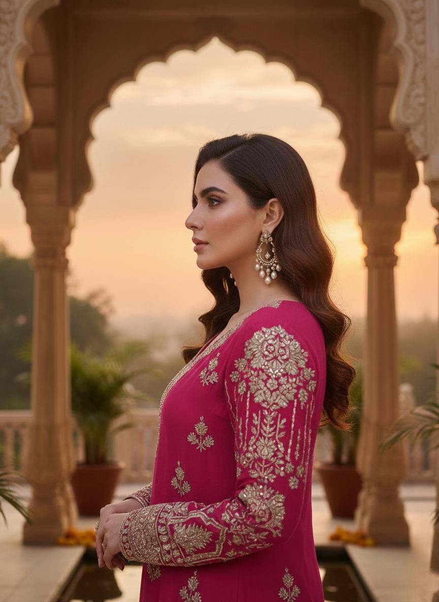 Designer Pink Embroidered Fox Georgette Palazzo Suit with Dupatta