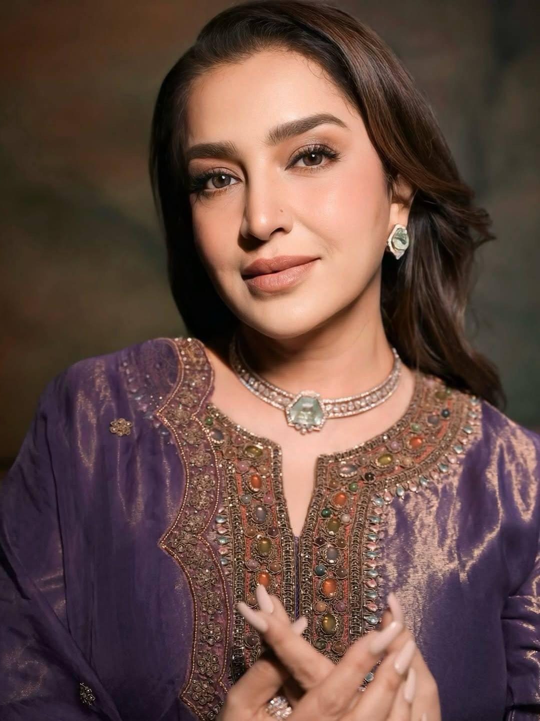 Soft Purple Tissue Silk Ghrarara Suit With Bronze & Gold Hand Embroidered Dupatta Set