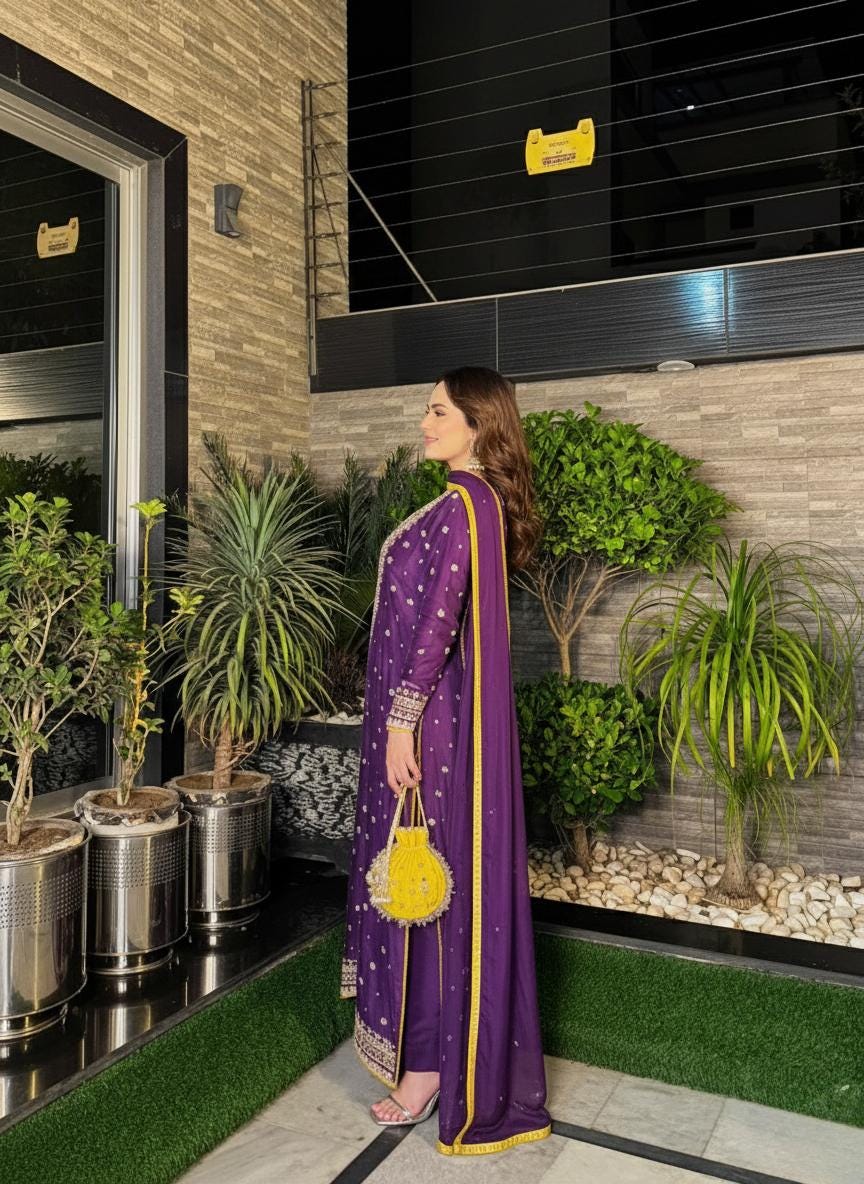 Designer Purple Silk Embroidered Fully Stitched Indian Salwar Suit For Women's