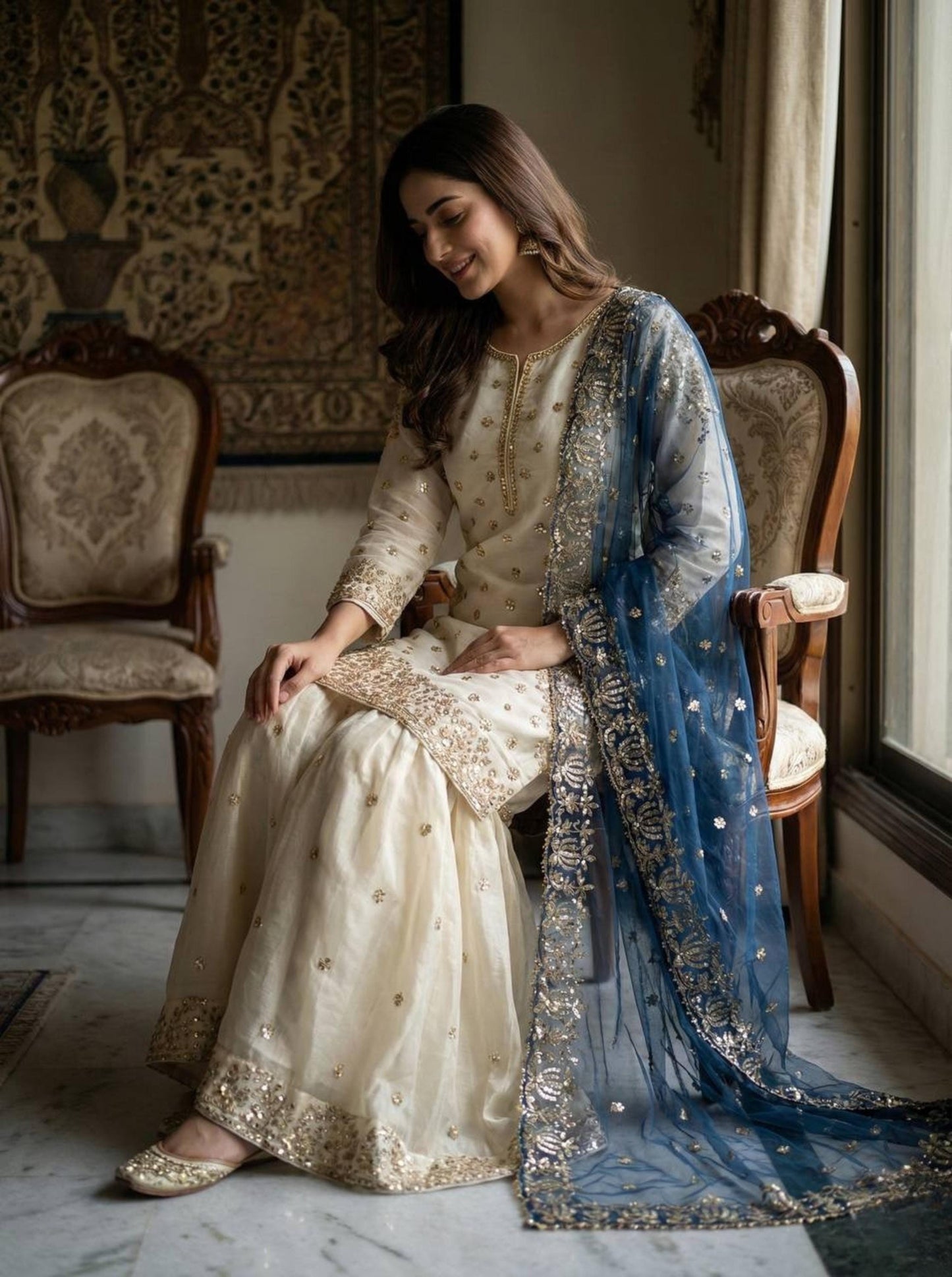 Elegant Ethnic Sharara Suit For Women with Hand Embroidery and Soft Net Dupatta