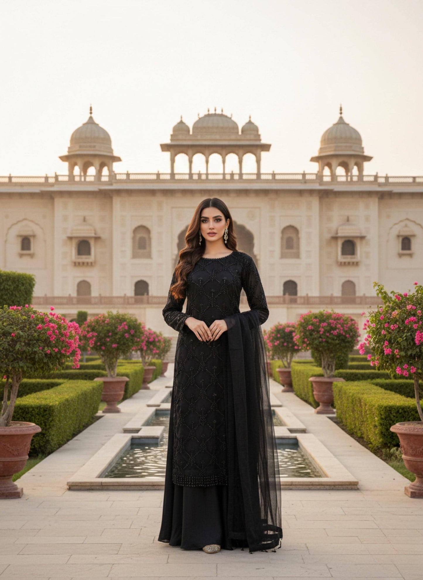 Designer Black Heavy Embroidered Soft Net Party Wear Suit Set with Pearl Work & Dupatta