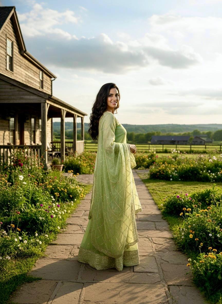 Designer Pastel Green Embroidered Kurti Palazzo Set with Dupatta