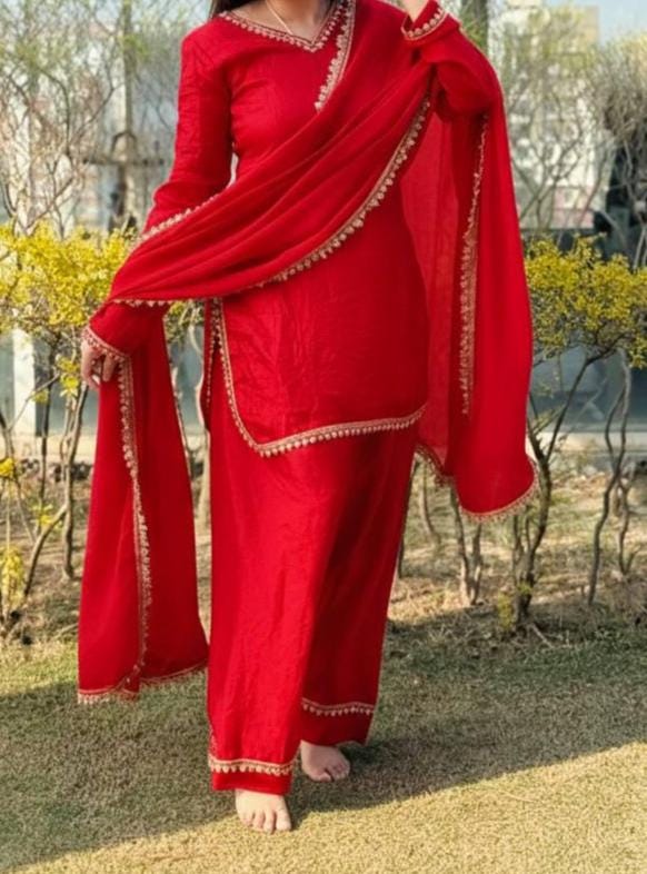 Pakistani Red Pure Silk Kurta & Farshi Salwar Suit For Special Eid Outfit