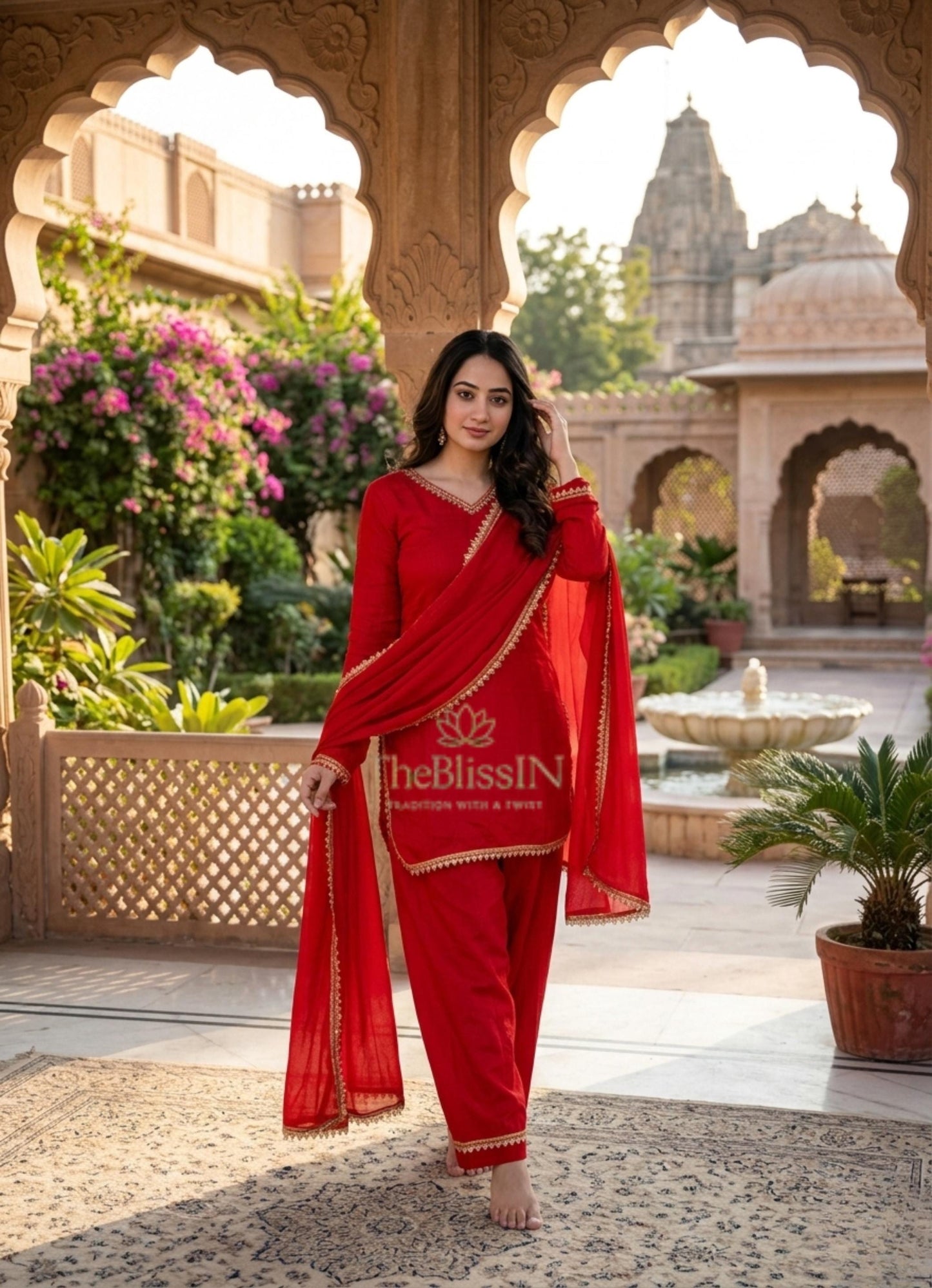 Pakistani Red Pure Silk Kurta & Farshi Salwar Suit For Special Eid Outfit
